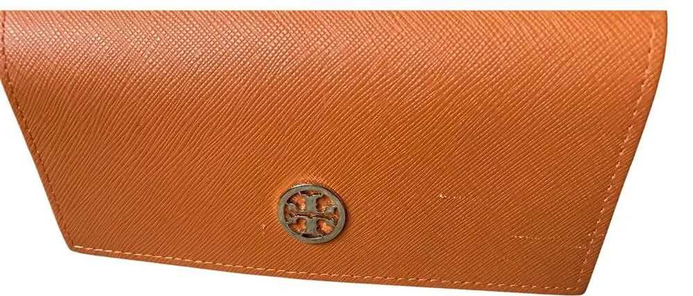 Tory Burch Sunglass Case Orange Saffiano Leather Snap Magnetic Closure